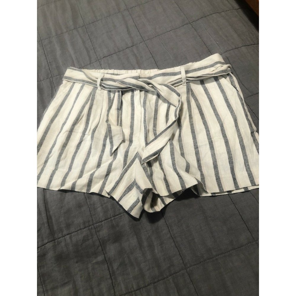 Loft Ivory Stripe 3” Linen Ins Tie Waist Shorts 10